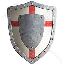 Old templar or crusader metal shield isolated