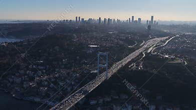 Aerial bosphorus bridge cityscape with traffic in istanbul