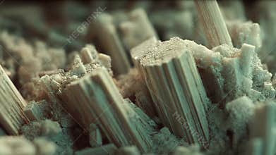 Asbestos mineral fibers under magnification creating crystalline structures