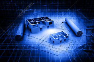 3d architecture house blue print plan