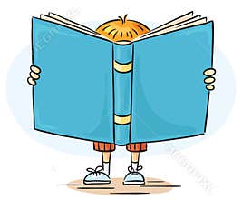 Little boy is a reading big book