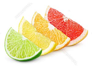 Sliced citrus fruit - lime, lemon, orange and grapefruit