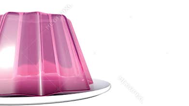 A 3d animation of white plate and molded red gelatin dessert spin