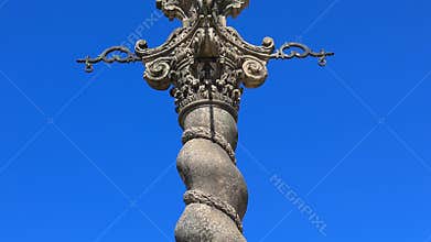 Ornate pillory stone column of Porto Cathedral