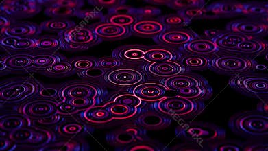 Abstract concentric circles background with animated neon rings and bright pink purple glow effect