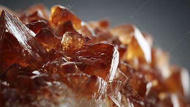 Golden brown sugar crystal textures growing closeup