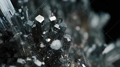 Stibnite mineral crystals metallic texture macro detail
