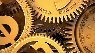 Fantasy business clockwork. Camera flying through clockwork. Conceptual 3d animation Time-Money