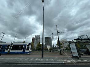 Amsterdam Tram in Zuidas Business District Amsterdam Zuid Netherlands