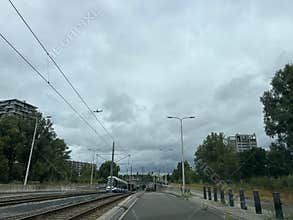 Amsterdam Tram way in Zuidas Business District Amsterdam Zuid Netherlands