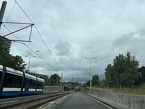 Amsterdam Tram way in Zuidas Business District Amsterdam Zuid Netherlands