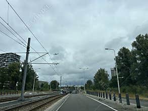 Amsterdam Tram way in Zuidas Business District Amsterdam Zuid Netherlands