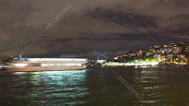 Istanbul Bosphorus Night Timelapse With City Lights