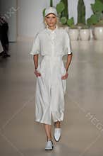 NEW YORK, NY - SEPTEMBER 06: A model walks the runway at the Mara Hoffman Spring-Summer 2015 Collection