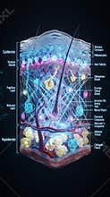 Detailed 3D Medical Illustration of Human Skin Anatomy and Layers