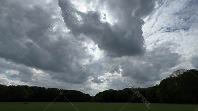 Aircraft flying over Amsterdam Forest park near Schiphol Airport, Netherlands