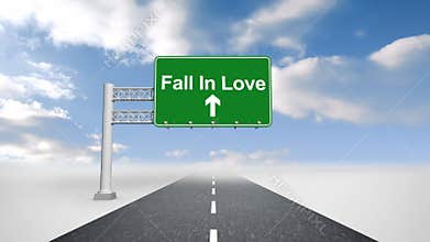 Fall in love sign over open road
