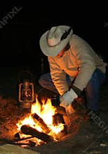 Cowboy By The Fire Before Dawn
