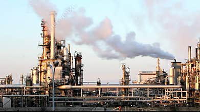 Factory Smoke stack - Oil refinery - petrochemical plant