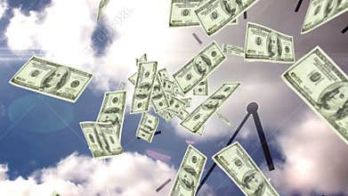 Dollar bills falling with over sky background