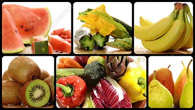 Fruit and vegetable on a white background collage