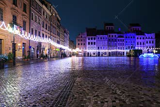 Festively adorned old town square in Warsaw