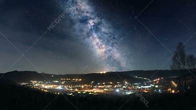 Milky Way over mountain town