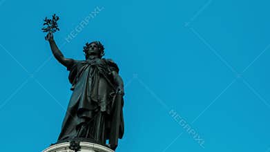 Hyper lapse of Marianne, statue of liberty in Paris