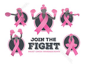 Breast cancer awareness vector with fighting girls