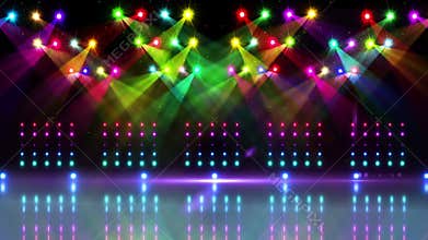 Stage under many colourful spotlights