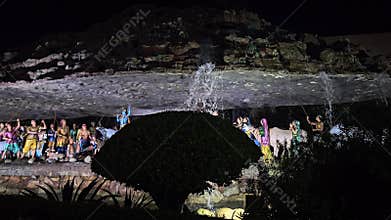 Prem Mandir Vrindavan at Night with Colorful Lights, Radha Krishna Temple Spiritual Landmark India