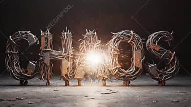Chaotic metal wires forming the word chaos