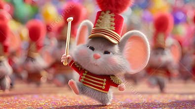 Cute Mouse Marching in Band Uniform with Baton Animation