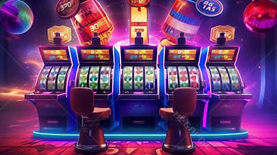 Casino Slot Games Playing Concept, Illustrative video. One Armed Bandit Slot Machine Closeup.