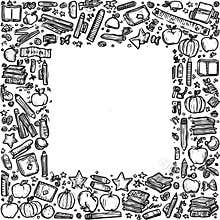 Doodle Border Illustration for Back to School With School Supplies in a Rectangular Frame for Note Taking and Planning
