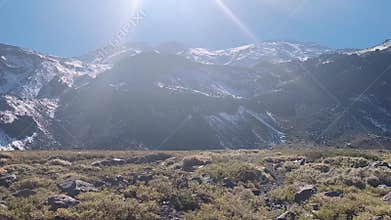 Pan over Volcano Valley, Andes Mountains, Chile