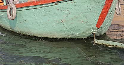 Varanasi or Banaras Ghats Riverside View from Boat on Ganges River, Colorful Boats and Historic Banaras City Scene