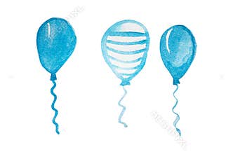 Watercolor Blue Balloons for baby shower, kids party, greeting cards, nursery decor, invitations, and gentle design