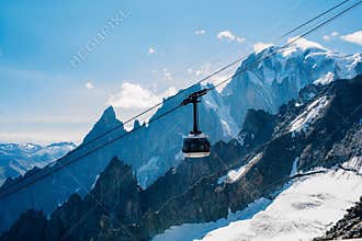 COURMAYEUR, ITALY - AUGUST 27, 2018: Cabin of new cableway SKYWAY MONTE BIANCO on the Italian side of Mont Blanc