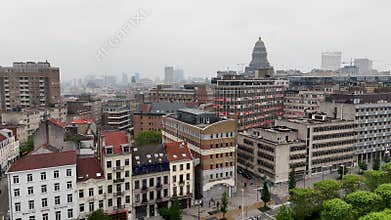 Porte de Hal and Palais de Justice Aerial View Over Brussels Skyline Belgium