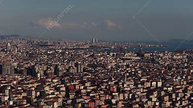 Aerial istanbul urban cityscape with bosphorus strait