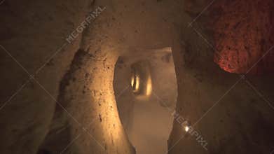 Derinkuyu underground city corridors and chambers reveal ancient cave architecture in Cappadocia, nevsehir, turkiye, subterranean