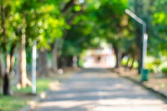 Defocused background of summer park with walking people