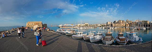 Panorama of the port in Heraklion, Crete, Greece