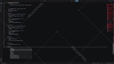 Software developer writing lines of code inside dark programming editor