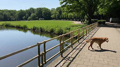 Cute Golden Retriever and White Dog Playing in a Park in Amsterdam