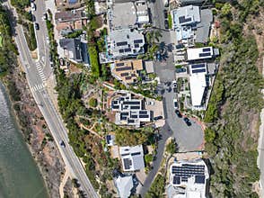 Aerial view of Cardiff by the Sea, beach community in the incorporated city of Encinitas in San Diego County, California