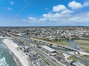 Aerial view of Cardiff by the Sea, beach community in the incorporated city of Encinitas in San Diego County, California