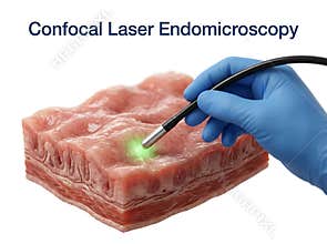 Confocal laser endomicroscopy medical procedure with endoscopic examination
