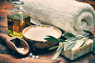 Spa setting with natural olive soap